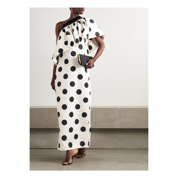 디마 아야드 원숄더 시퀸 폴카 도트 파유 맥시 드레스 아이보리 46376663162917726