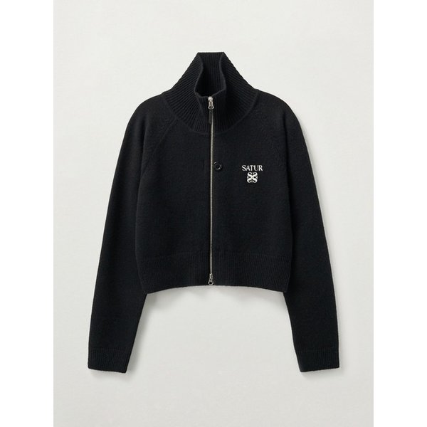 (W) 시그니처 로고 니트 집업_블랙