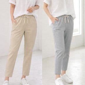 여자 9부 면팬츠 허리밴딩 여름 기본 캐주얼 편한 린넨 마 바지