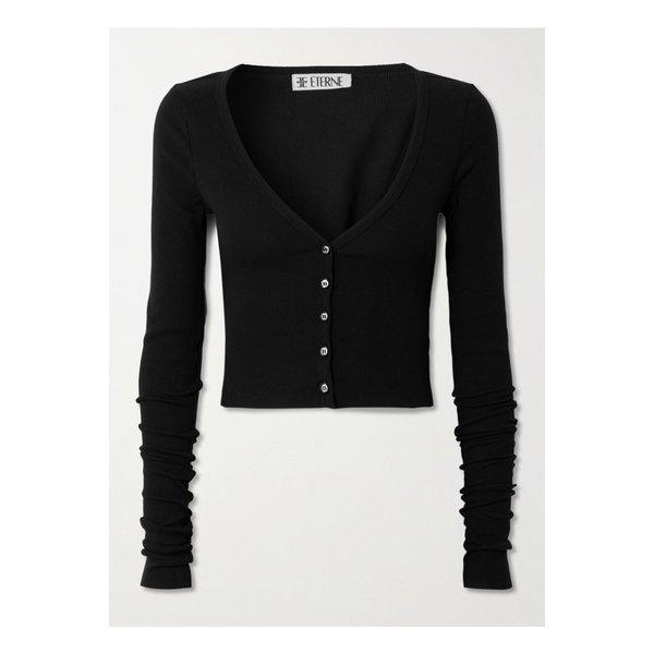 에턴 골지 스트레치 코튼 모달 혼방 가디건 블랙 46376663162904382