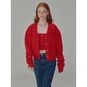 Mohair Ribbon Pointed Cardigan_Red