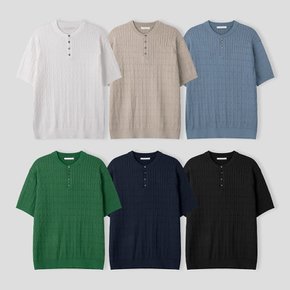 남자 여름 헨리넥 케이블 티셔츠 가디건 반팔 니트 SG-KNH-Q002-검정