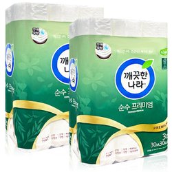 깨끗한나라 순수 프리미엄 3겹 30롤 2팩~휴지 화장지