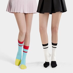 여성 골프양말 컬러 레이어드 크루삭스 면 장목