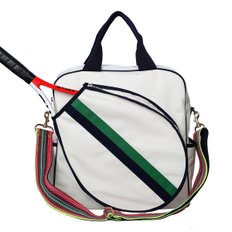 테니스 가방 TENNIS BAG-VANILLA with green and navy stripe  칼라 스트랩