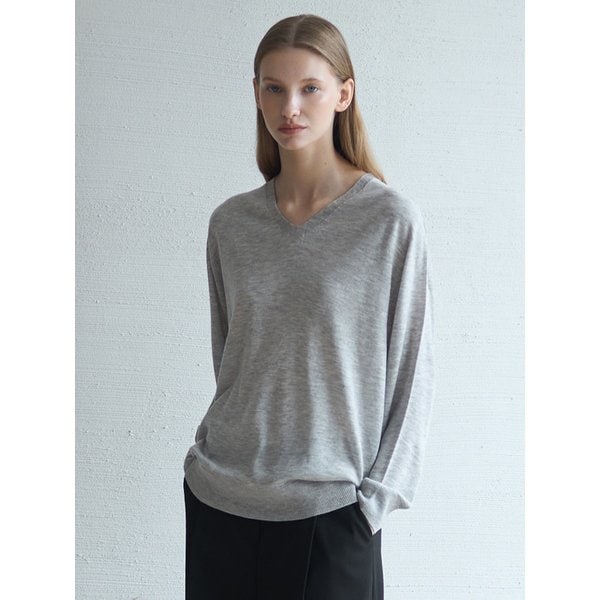 Wholegarment Wool V-Neck Knit_Gray