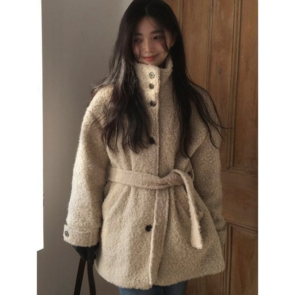 부클 차이나 울 자켓 아이보리  L313