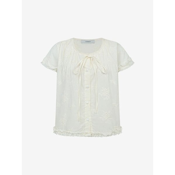 플라워 자수 프릴 반팔 블라우스 (VMBAF2466)