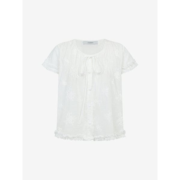 플라워 자수 프릴 반팔 블라우스 (VMBAF2466)