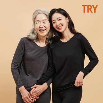 TRY [트라이] 여성 코튼 히트 발열 U넥 상의