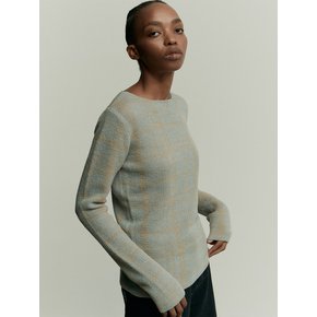 ALPACA BLEND BOAT NECK KNIT TOP CHECK CLOUD