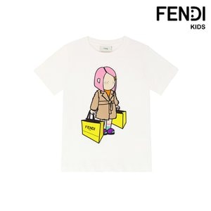 펜디 키즈 쇼핑 캐릭터 프린트 반팔 티셔츠 JFI2487AJ