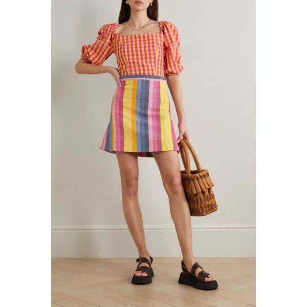 신디소 쿠말로 젬마 스트라이프 리넨 캔버스 미니 스커트 옐로 1647597301500278