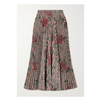 에르뎀 플리츠 플로럴 프린트 체크 트위드 미디 스커트 블랙 1647597325760518