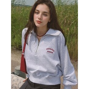 Half Zip Collar Embroider Sweatshirt - Melange Grey