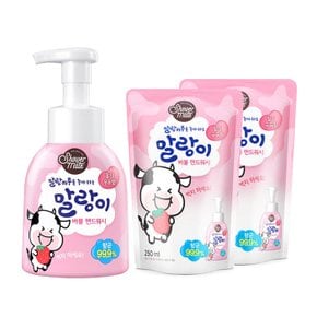 말랑 버블 핸드워시 손세정제 / 딸기우유향 300ml 용기+250ml 리필 2개