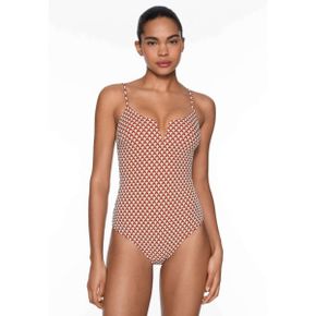 5179345 OYSHO GEOMETRIC V-NOTCH - Swimsuit brown