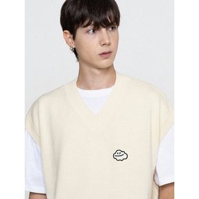 [UNISEX]구름 스마일 자수 니트 베스트_크림