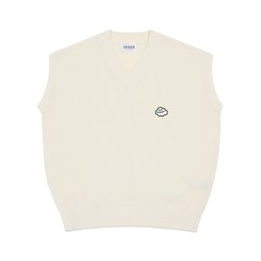 [UNISEX]구름 스마일 자수 니트 베스트_크림