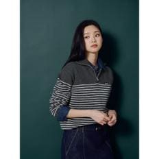 스트라이프 쿼터집 니트  그레이 BF6X51C113