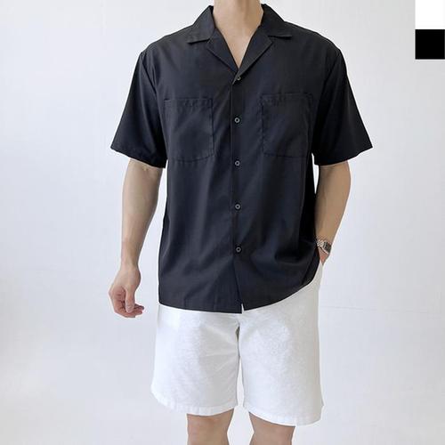 남자 박시핏 민무늬 반소매 카라 SS 셔츠(1)