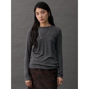 RIBBED LONG SLEEVE TOP - CHARCOAL