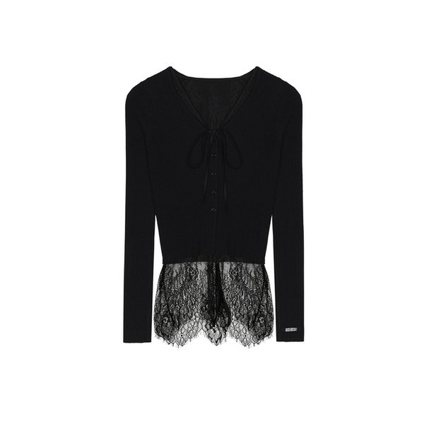 STRAP LACE CARDIGAN_BLACK