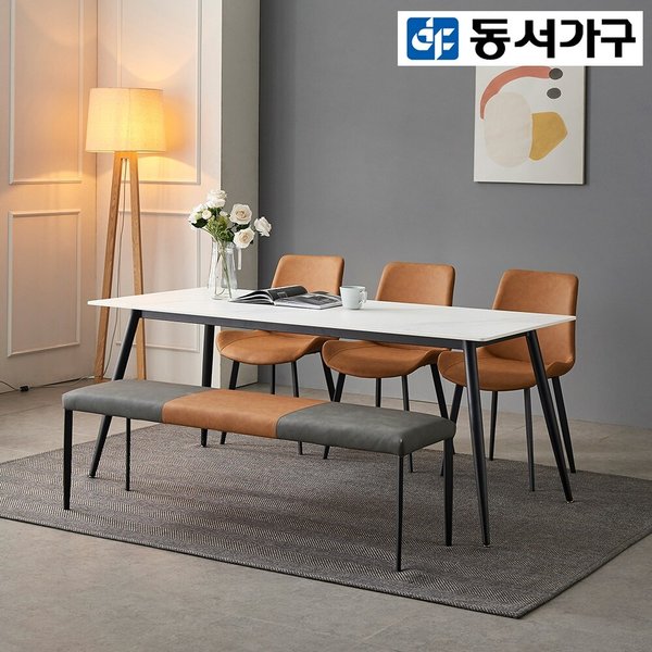 동서가구마벨 세라믹 6인용 식탁세트(벤치1+카멜3)