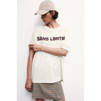 H&M 프린트 티셔츠 크림색/Sans Limites 1163471024