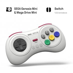 8Bitdo M30 2.4G for Sega Genesis Mini & Mega Drive Mini &Switch 6 (White) 무선 게임 패드