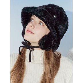 heart point fluffy bucket hat_black