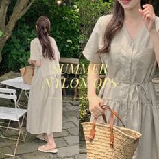 로이든 나일론 루즈핏 브이넥 스트랩 셔링롱원피스[44~110] H_OPS79808