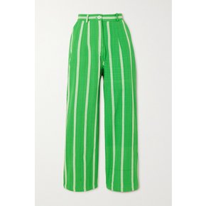 Maryjo Striped Cotton Wide-leg Pants 그린