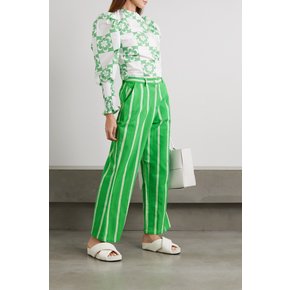 Maryjo Striped Cotton Wide-leg Pants 그린