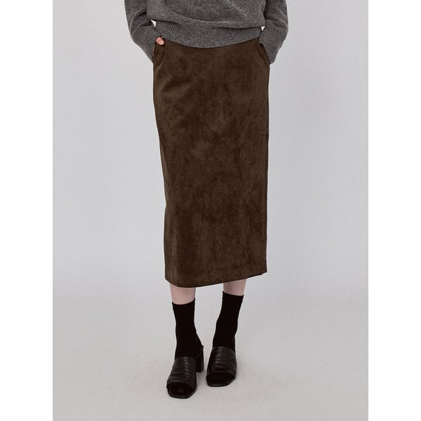 Basic Suede Long Skirt - KhakiBrown