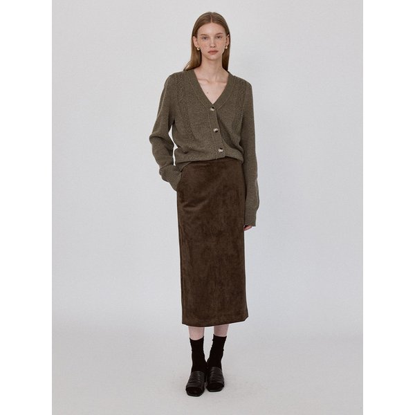 Basic Suede Long Skirt - KhakiBrown