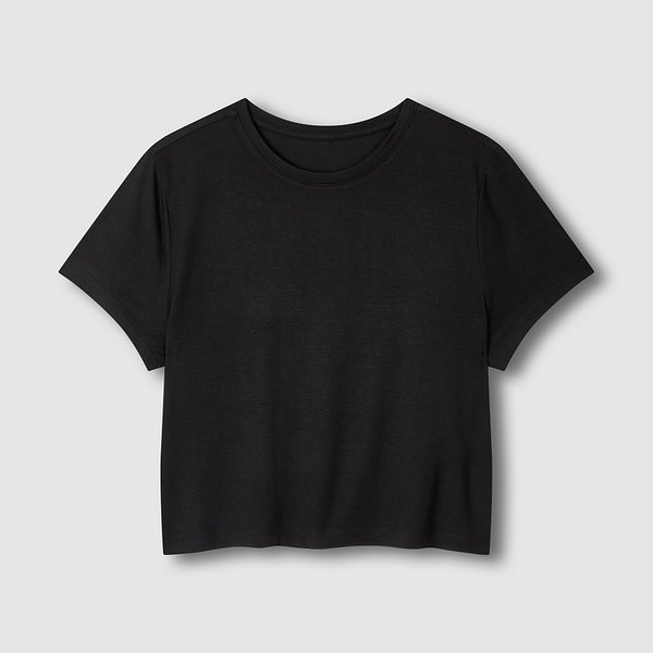 여 레이온 스트레치 크롭 반팔 라운지 티셔츠 J206201072099