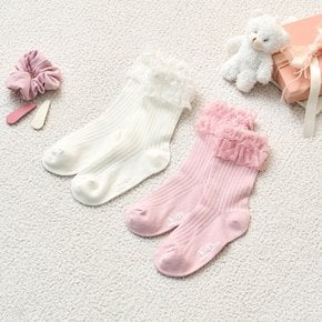 러블리 샤샤 펀칭 삭스 2P SET 아이보리 핑크