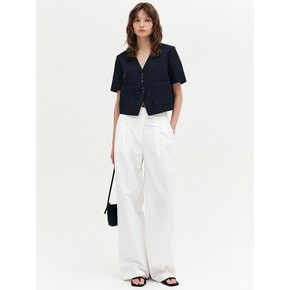 코린 린넨 카라리스 크롭 자켓_네이비 / CORINNE LINEN COLLARLESS CROP JACKET_NAVY