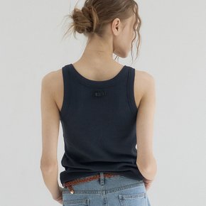Ribbon Ribbed U-Neck Tank Top_Navy