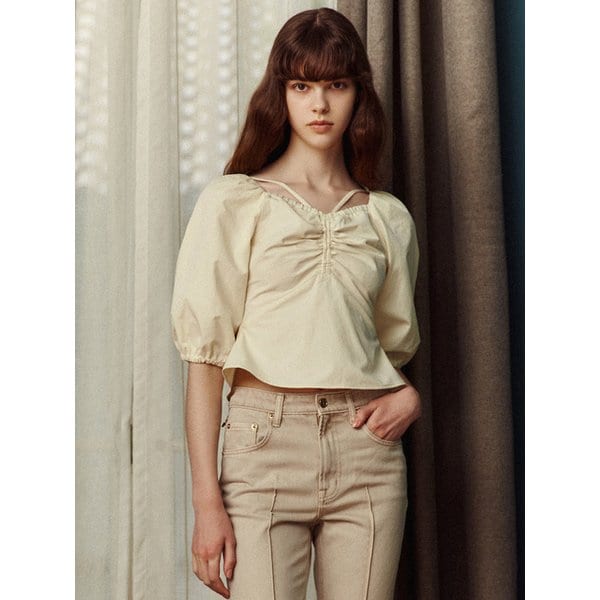 [리퍼브] Ruched Strap Blouse_Eggshell