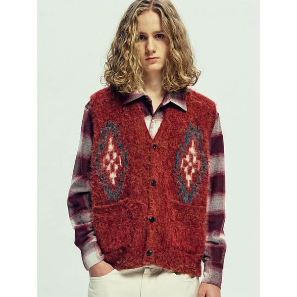 chimayo pattern brushed knit vest brick