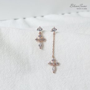 실버925 홀리 크로스 큐빅 드롭 이어링 은침 데일리 십자가 귀걸이 로즈골드 실버