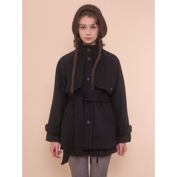 MILKY TRENCH WOOL COAT-BLACK