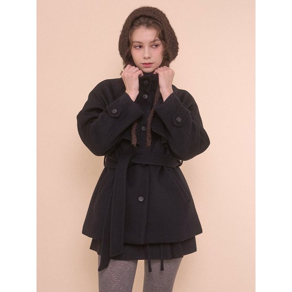 MILKY TRENCH WOOL COAT-BLACK