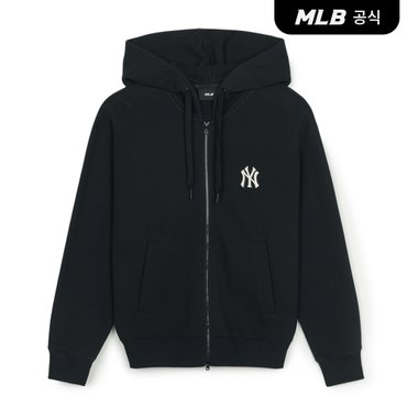 MLB [코리아공식] 베이직 스몰로고 와플 기모 후드집업 NY (Black)