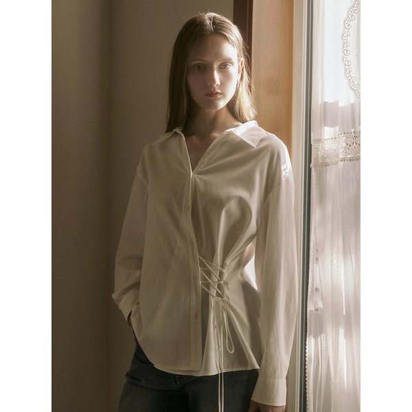 2Way Lace-Up Shirt Blouse Off White AT5SHF013OW