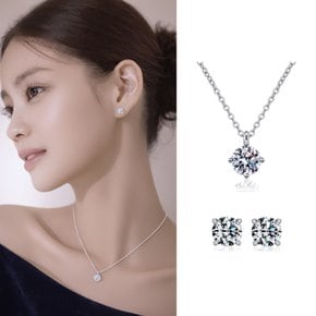 (GRA보증서) 1캐럿 엑설런트등급 D컬러 모이사나이트 다이아몬드 목걸이 귀걸이 세트