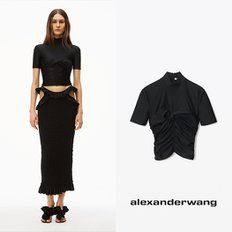 alexanderwang 알렉산더왕 스트레치 저지 주름 모크 넥 블랙 반팔 탑