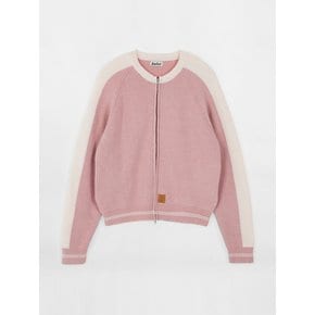 Two Tone Knit Zip-up Pink